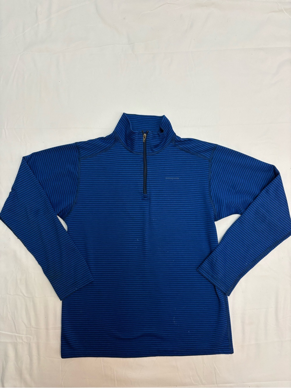 Patagonia Boys Capilene Midweight Zip-Neck Baselayer Size 12 Blue Stripe